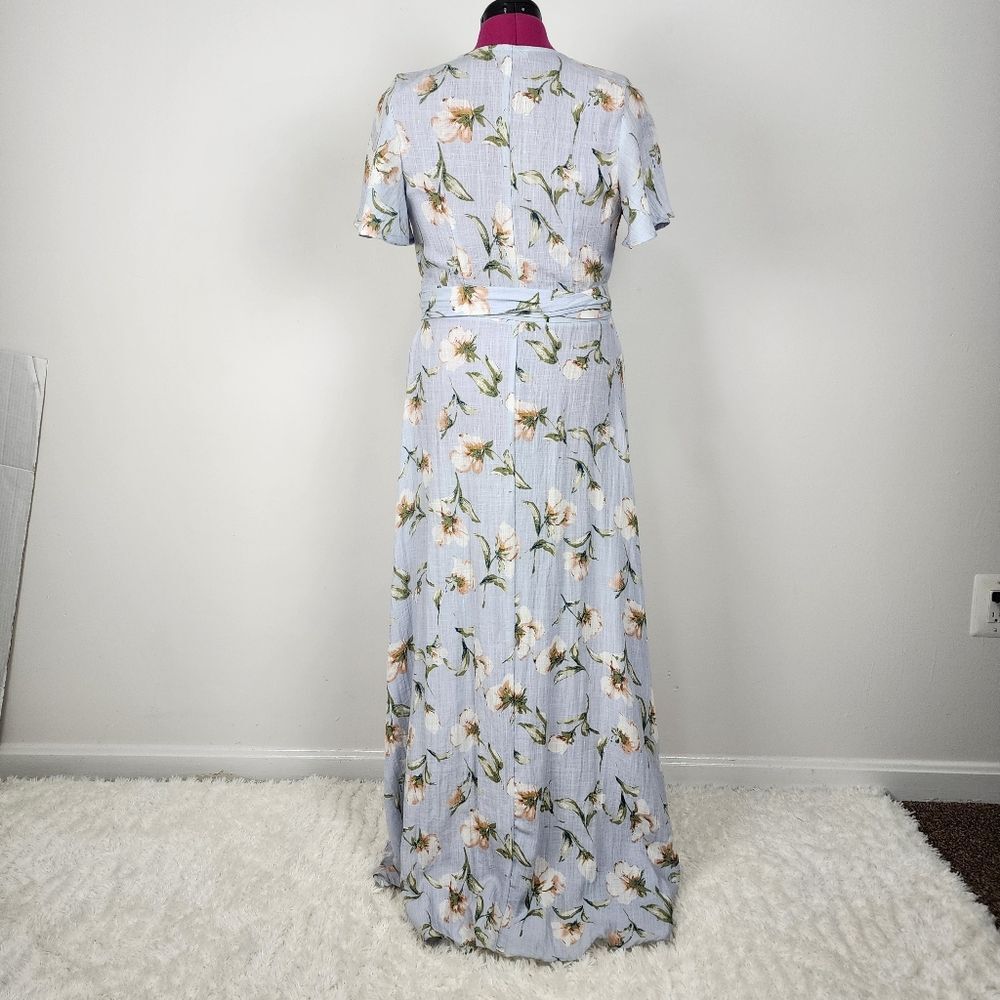 Promesa Floral Wrap Dress Light Blue Cotton Spandex Size M - Picture 3 of 16